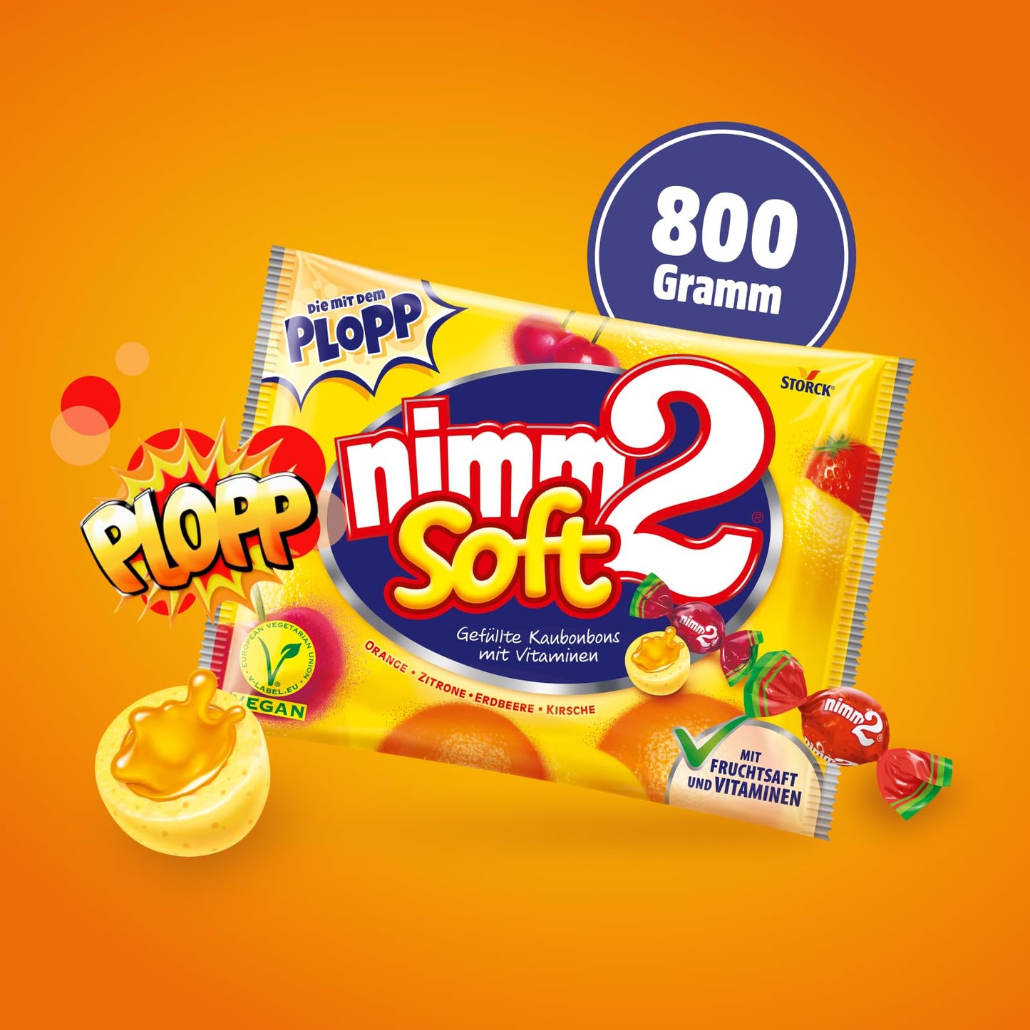 nimm2 Soft (1x 800g Großpackung): Gefüllte Kaubonbons in vier Sorten mit Fruchtsaft und Vitaminen