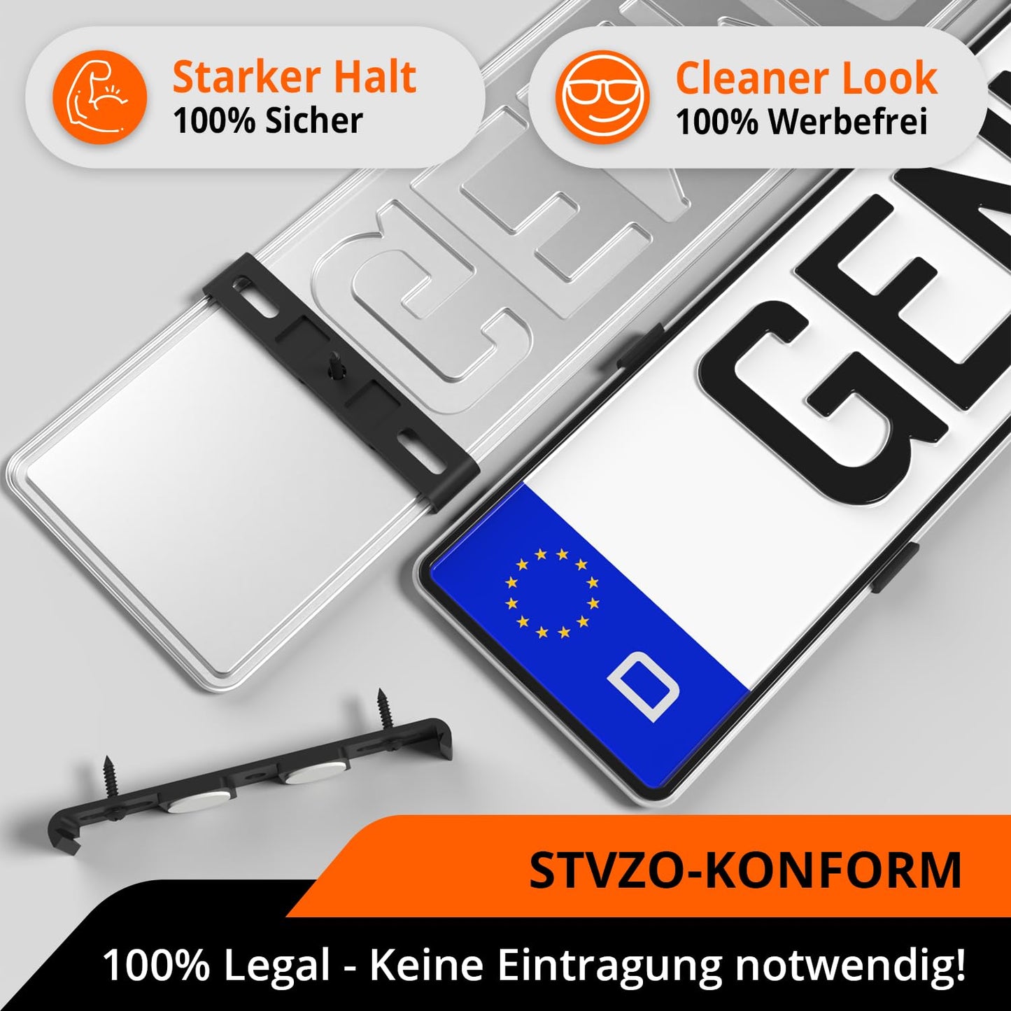 GENMAG® Kennzeichenhalter - Rahmenlos (Legal & Universal) für 2 Kennzeichen