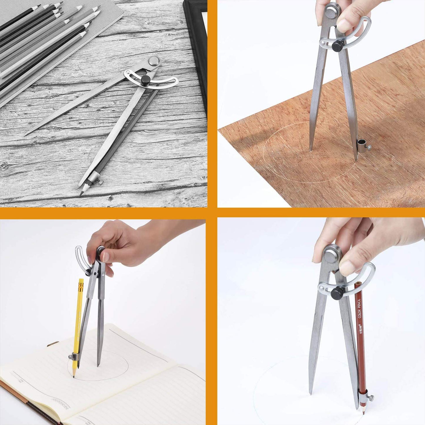 Spitzzirkel mit Bleistifthalter für Zeichenkreise (20cm) für Metallbearbeitung & Lederverarbeitung