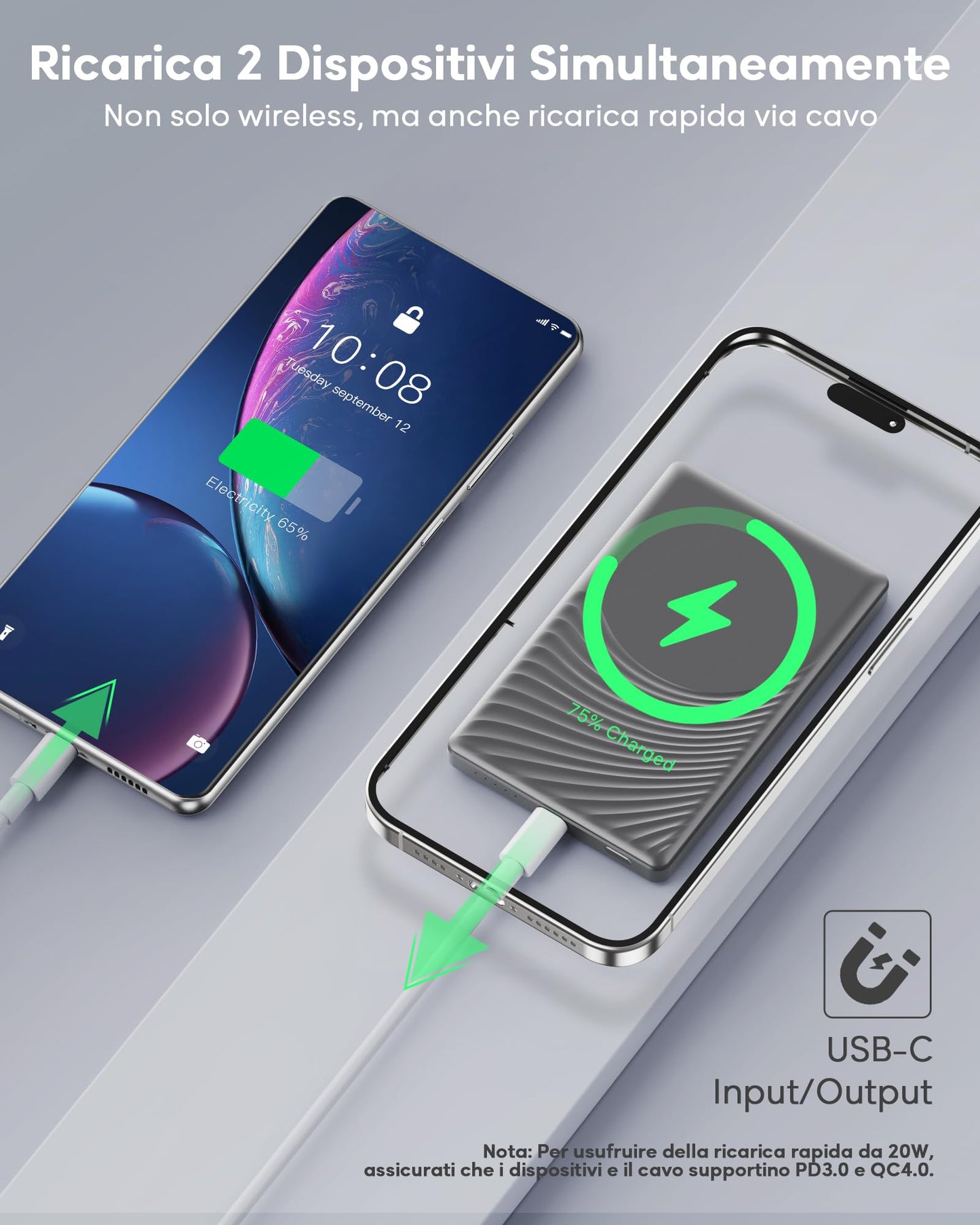 Ultra Slim iPhone Powerbank (5000mAh) für Magsafe - Induktives Laden, 20W Schnellladung