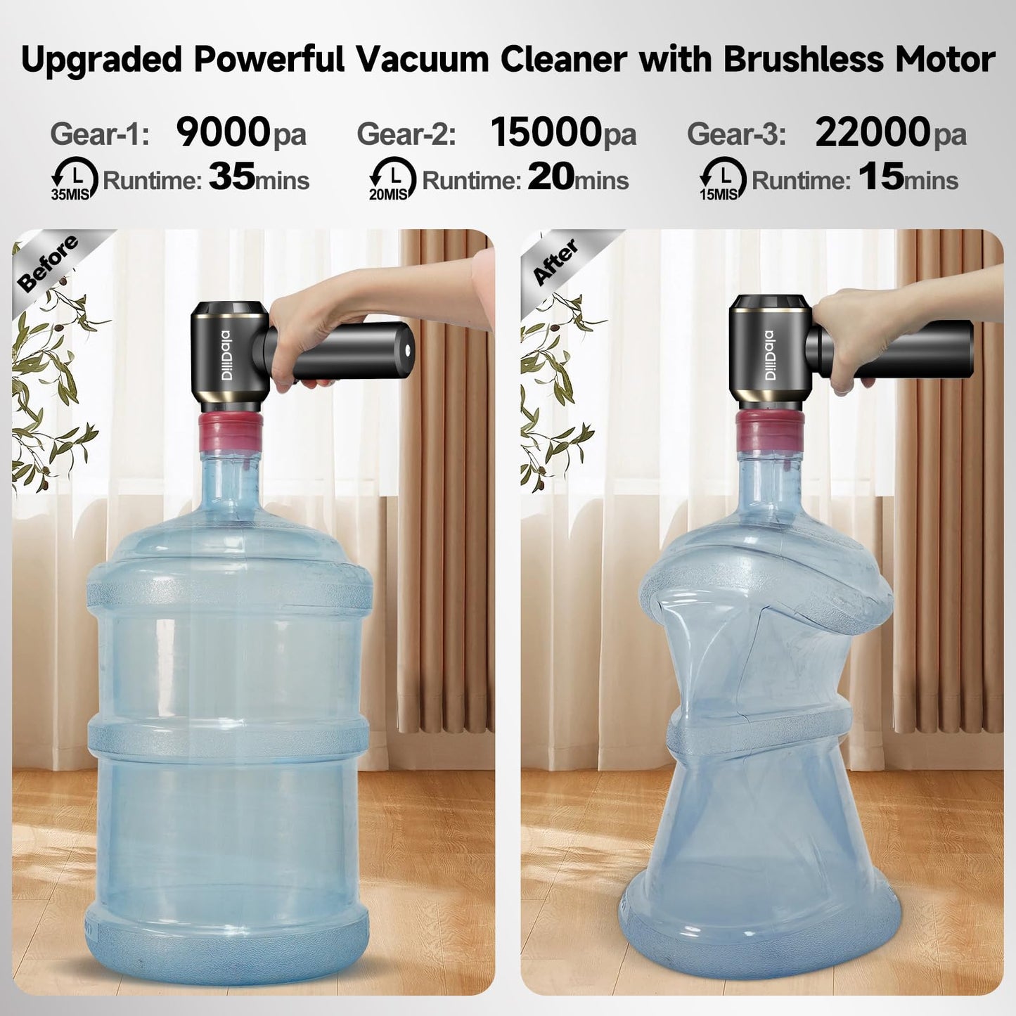 Cordless handheld vacuum cleaner (25000PA) with electric dust blower for car, office