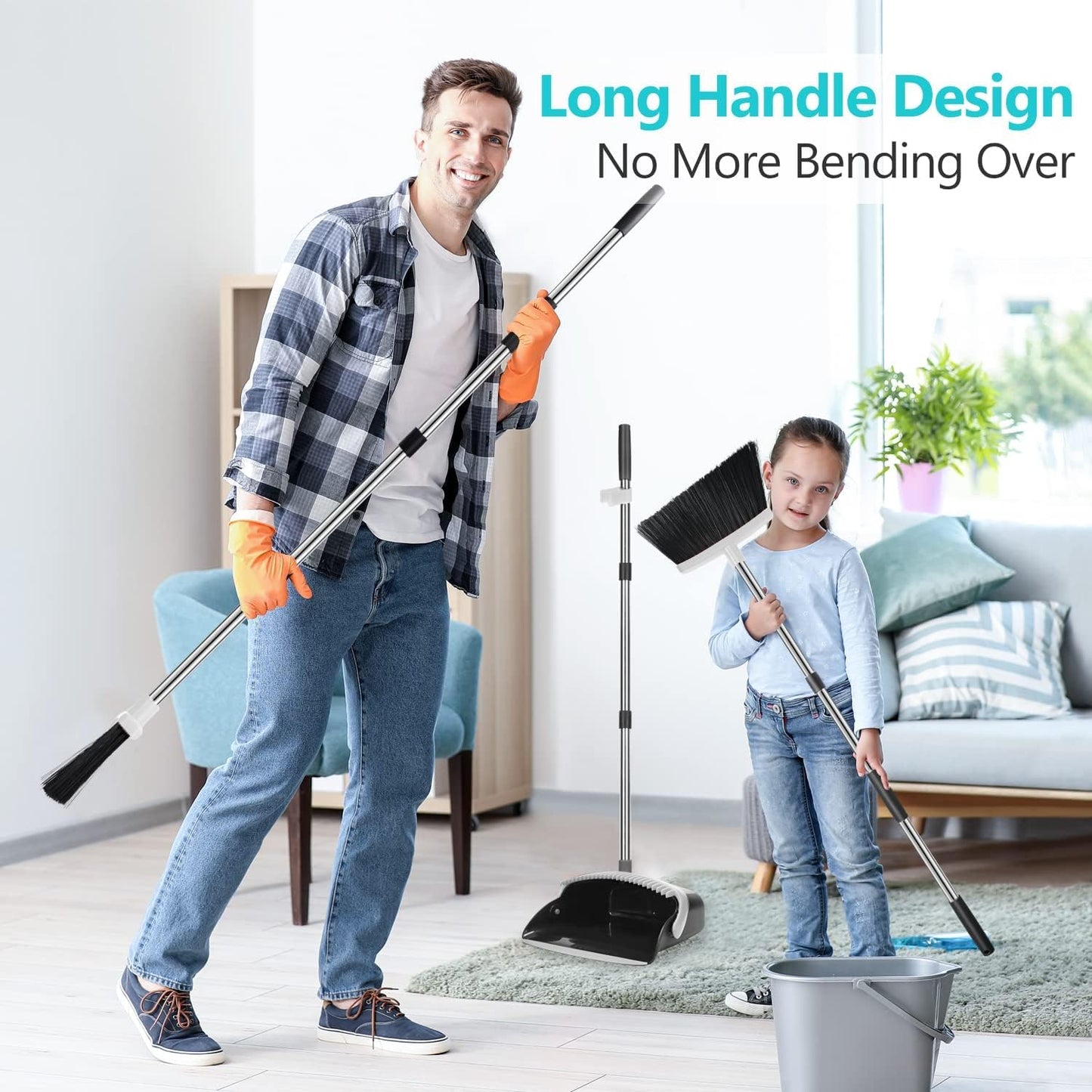 Broom and Dustpan Set | Combo with 137cm Long Handle for Kitchen, Household