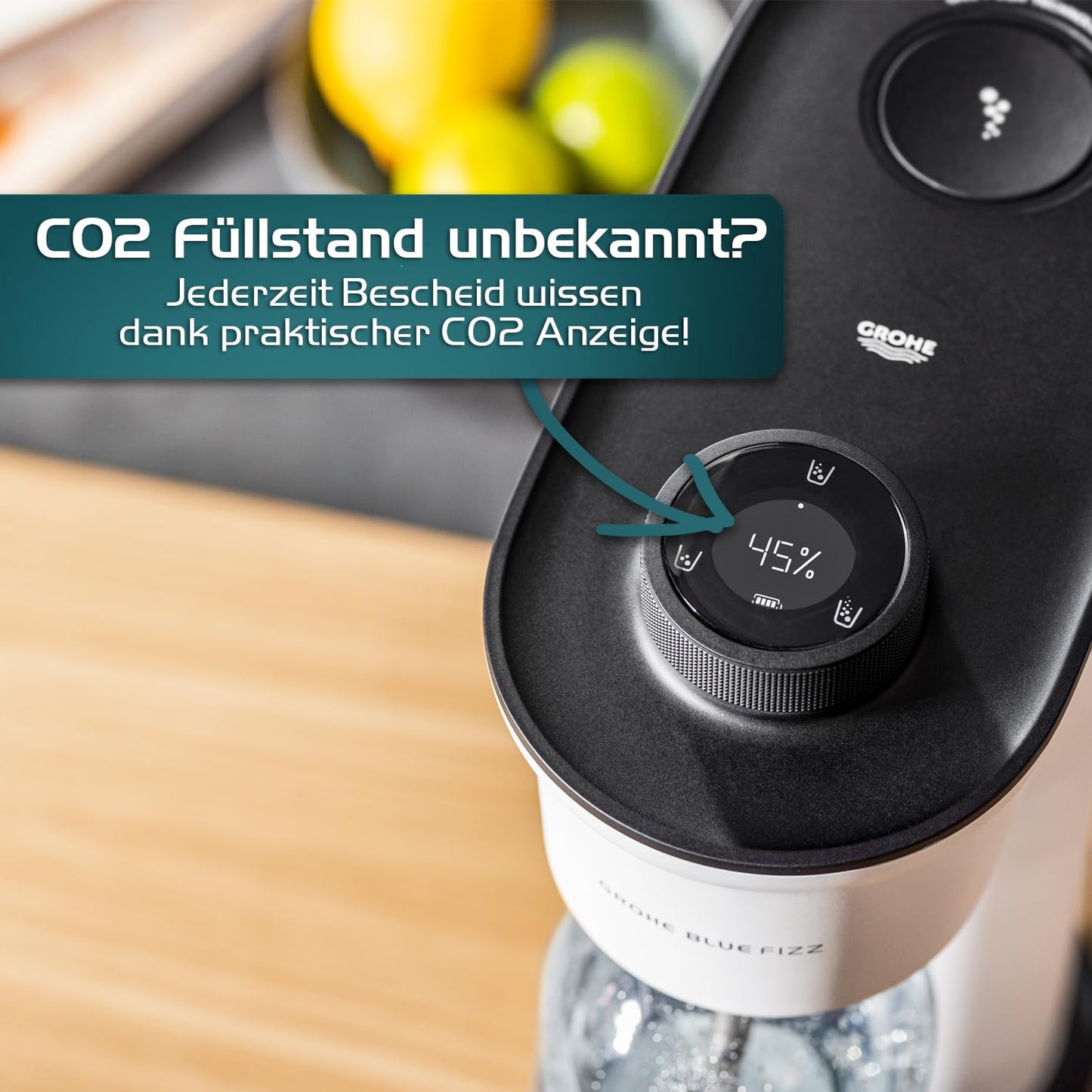 Grohe 'Blue Fizz Advanced' Wassersprudler Set mit CO2-Füllstandsanzeige und Reinigungspulver