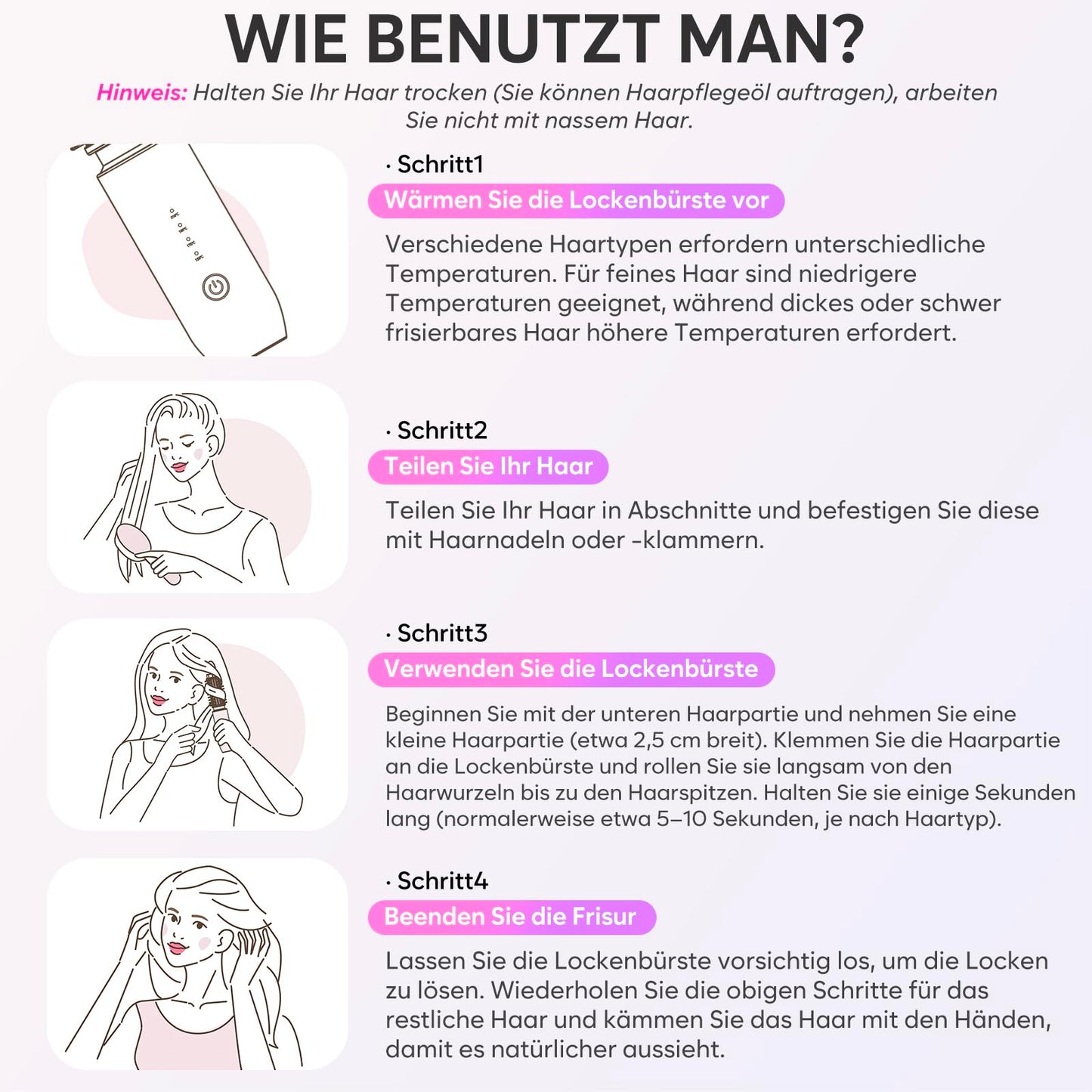 Wireless Reise-Lockenstab-Minibürste für Frauen (7000mAh): USB-Aufladbar mit Negativen Ionen