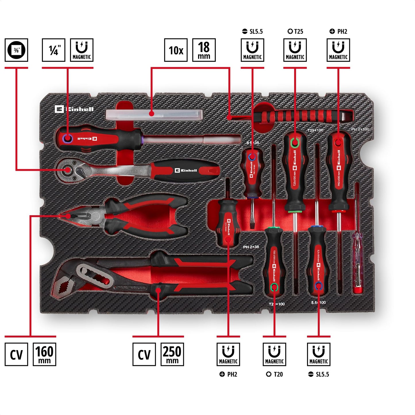 Original Einhell E-CASE 80-tlg. Werkzeugkoffer (Werkzeug-Set für die Werkstatt oder zu Hause))