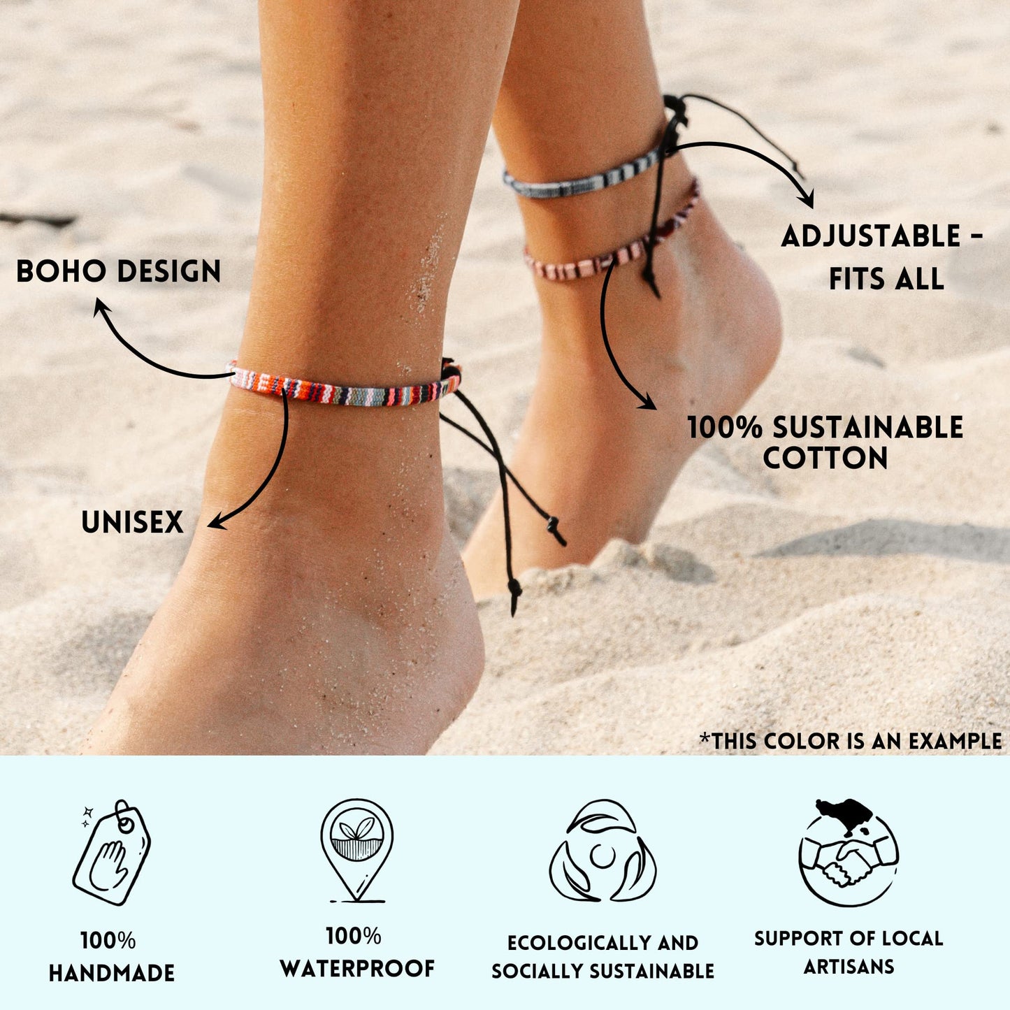 Unisex Surfer-Fußband (2er Set): Dünnes Boho-Hippie-Ethno Fußkettchen | Handmade, Wasserfest & Verstellbar
