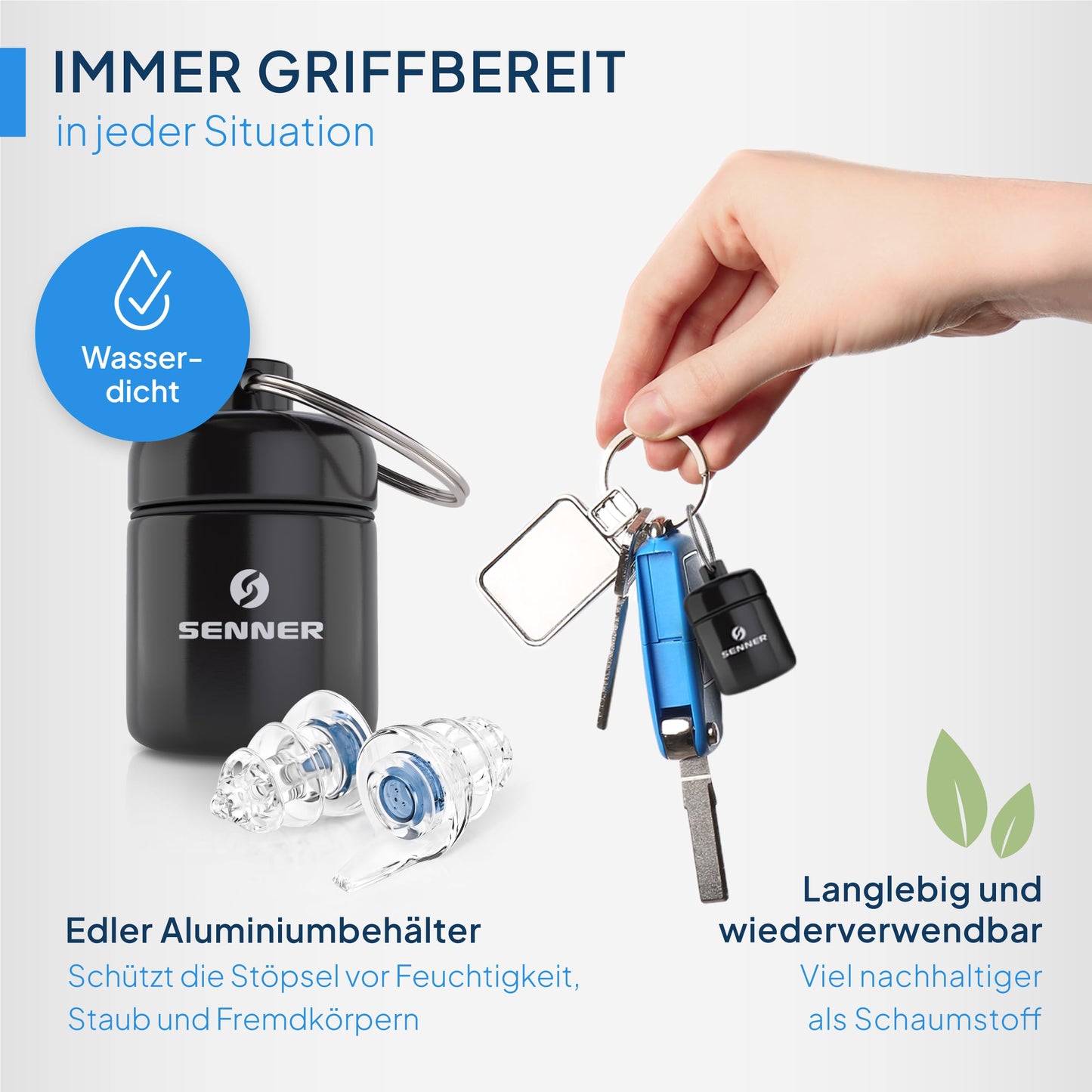 Senner® Ohrstöpsel zum Schlafen: Extra-Soft mit Alubehälter für die Earplugs (Transparent)