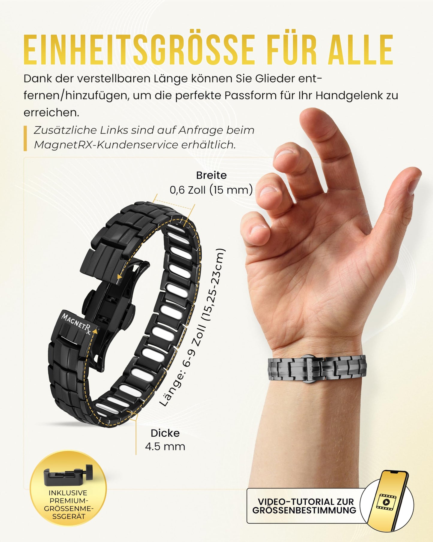MagnetRX® Magnet Armband für Herren aus leichtem Titan, 5.000 Gauss