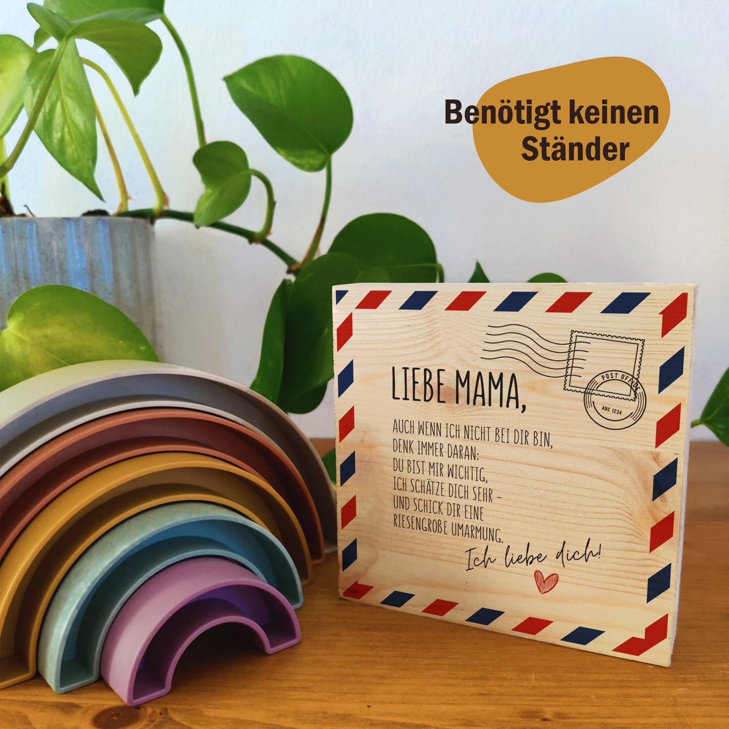 Muttertagsgeschenk 'Brief an Mutter' Holzbild + Reagenzglas zum Hinstellen