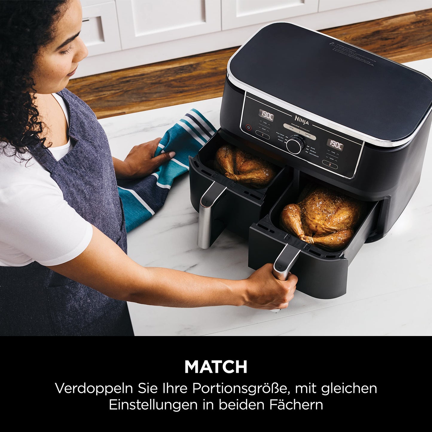 Ninja Dual-Zone Heißluftfritteuse AF400EU (9,5 L): 6 Kochfunktionen | Schwarz
