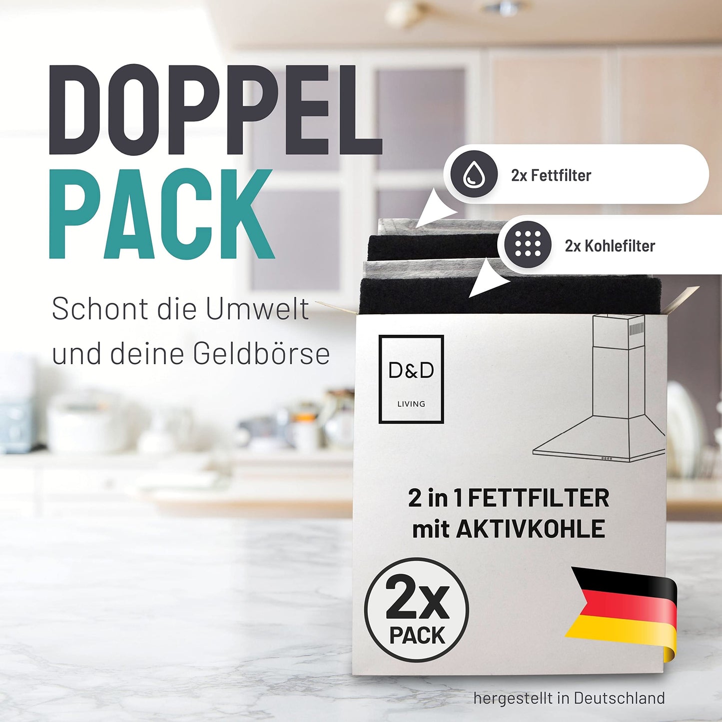 FilterBase® Aktivkohlefilter für Dunstabzugshaube (2er Pack - 57x47cm): Filtermatte zuschneidbar