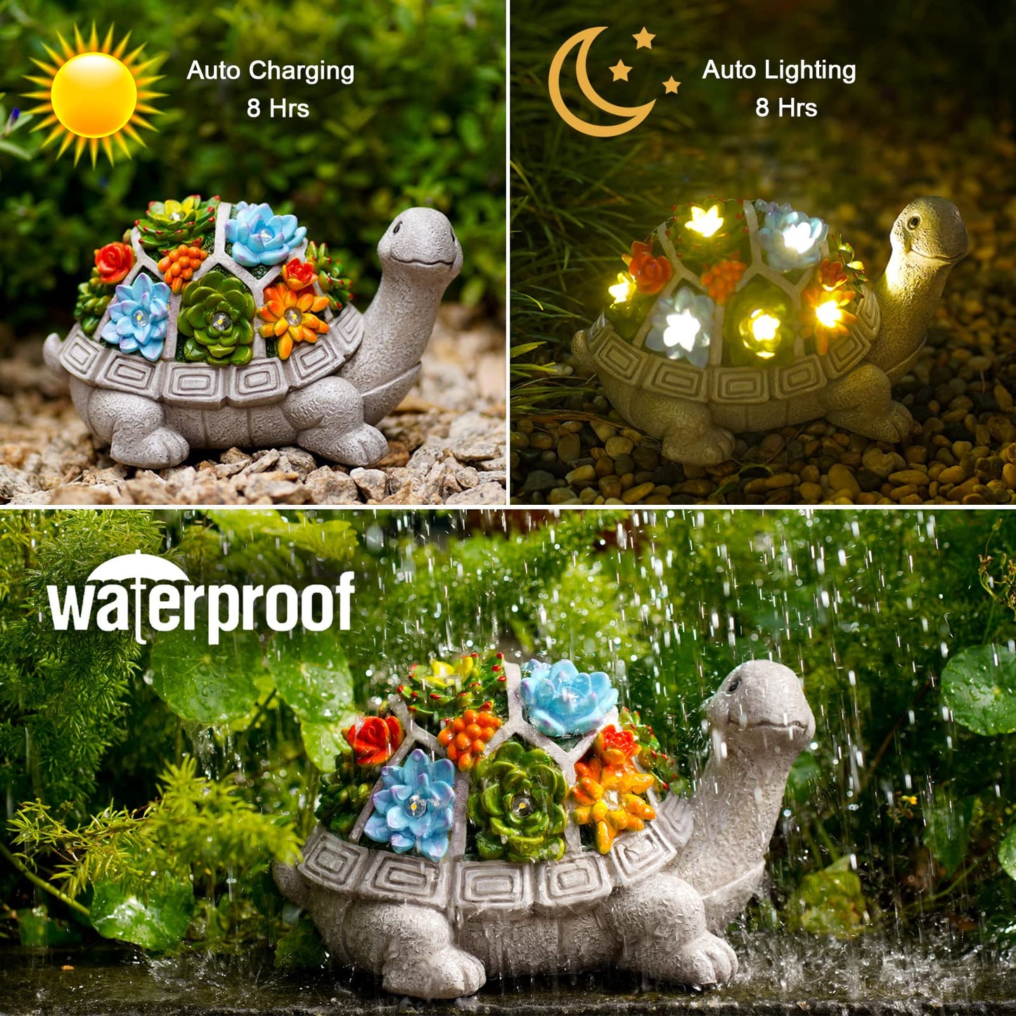 Yeomoo Solar Garden Figures Turtle Garden Decoration for Outdoors, with Succulents and 7 LED Lights Home Balcony Decoration, Figure Kawaii Gifts for Women/Mom Decoration for Room Terrace