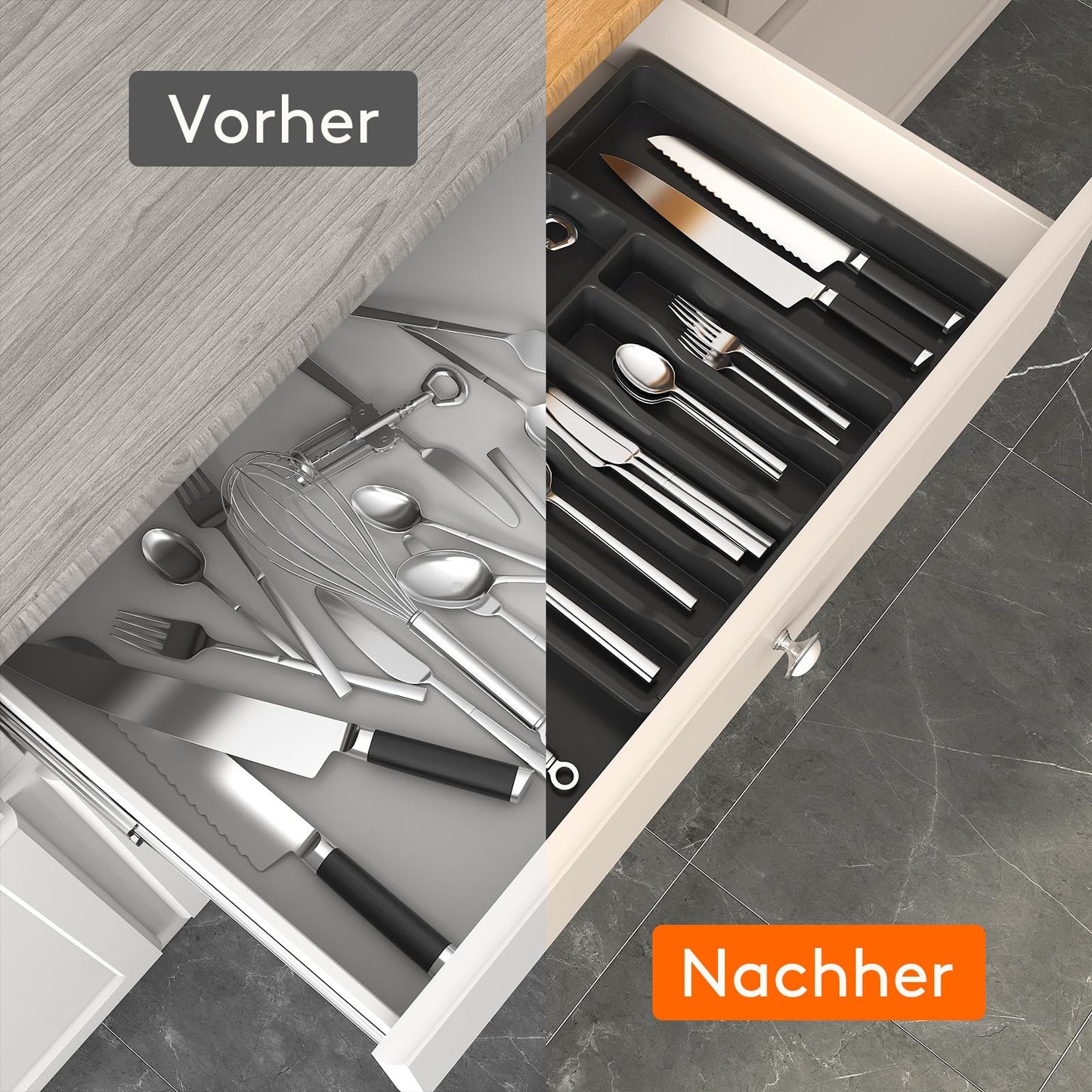 LIFEWIT Adjustable Cutlery Tray for Kitchen Drawers Made of Plastic