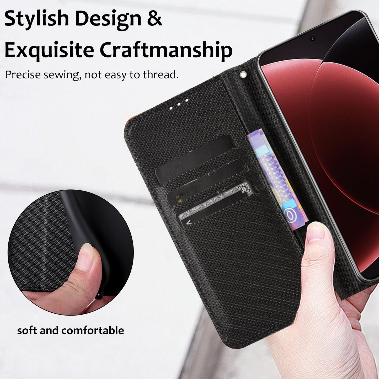 Smartphone Hülle für Xiaomi 15 Ultra 5G: Premium Kohlefaser-Cover | Klappbar Flip