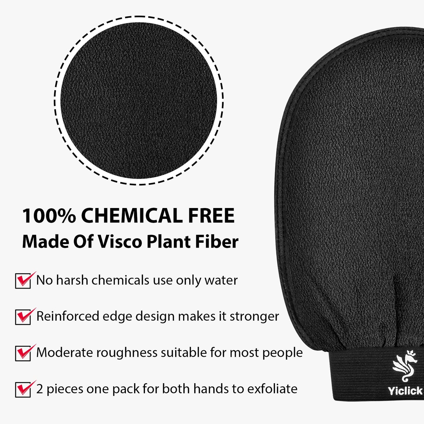 Yiclick Koreanische Peeling-Handschuhe für Bad, für Damen und Herren (Schwarz)