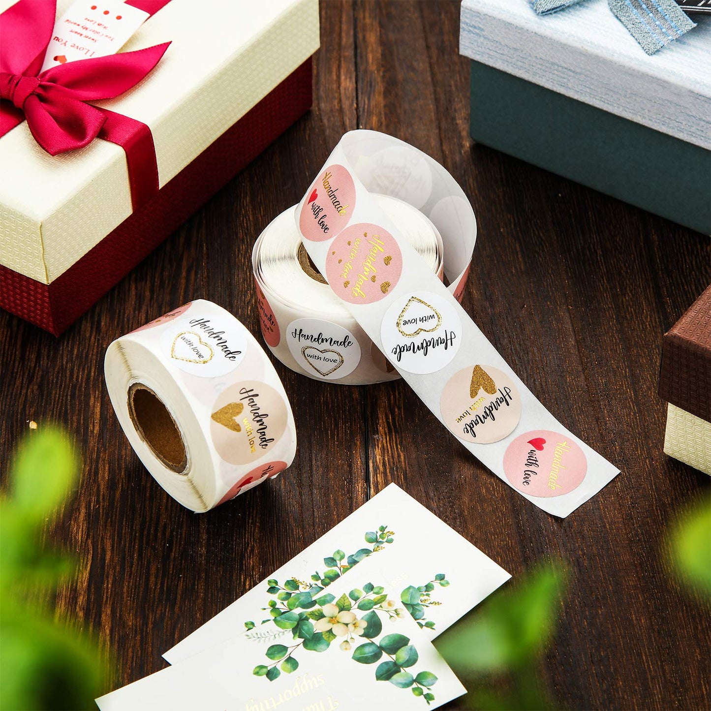 Handmade with Love Aufkleber (Rund - Ø 2,5cm) für Geschäft, Hochzeit, Geschenkpackung