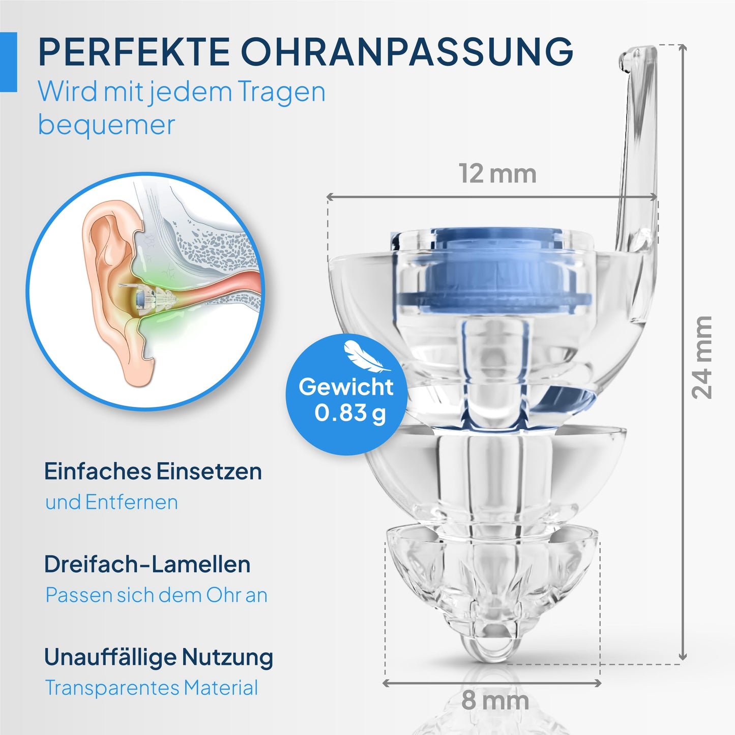 Senner® Ohrstöpsel zum Schlafen: Extra-Soft mit Alubehälter für die Earplugs (Transparent)