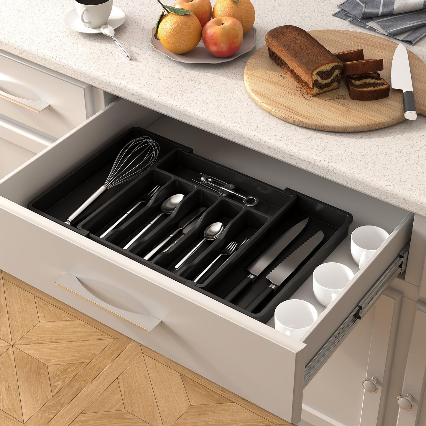 LIFEWIT Adjustable Cutlery Tray for Kitchen Drawers Made of Plastic