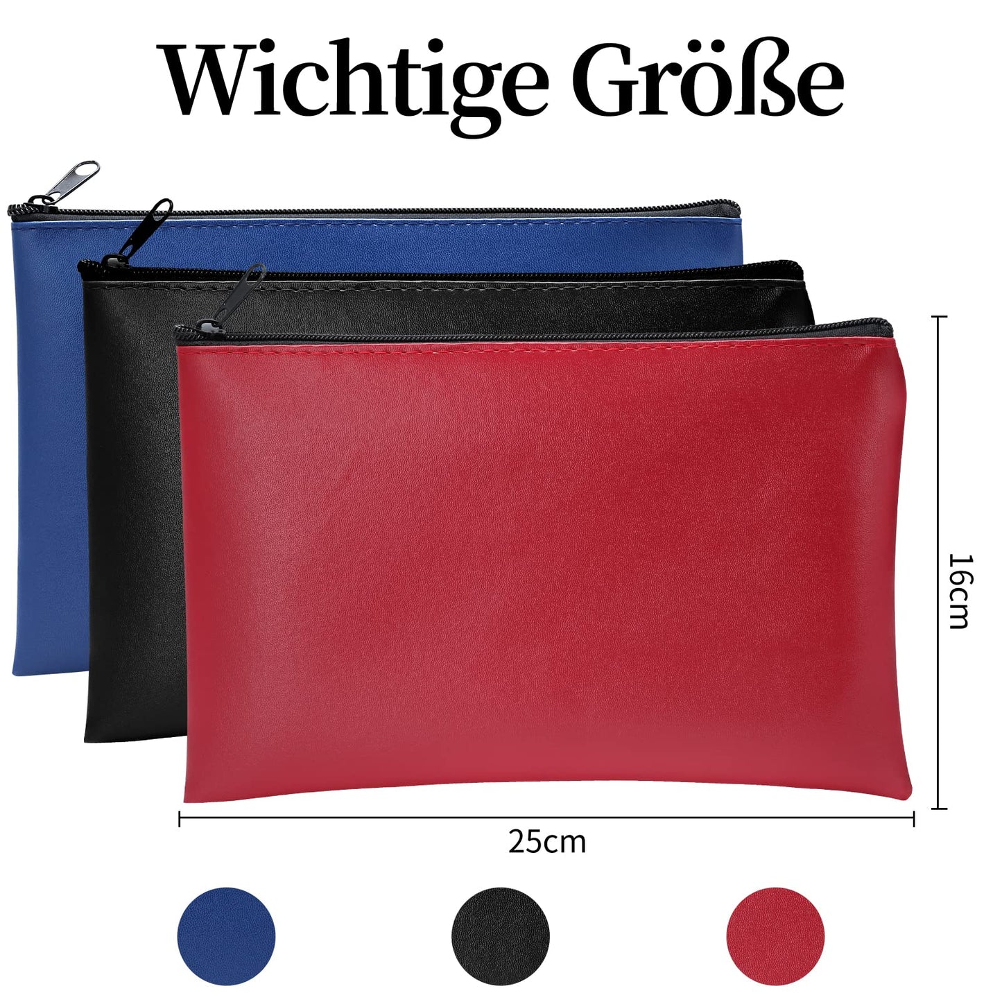 3 bank bags made of artificial leather (25x16cm): money bag for A5 documents, money folder