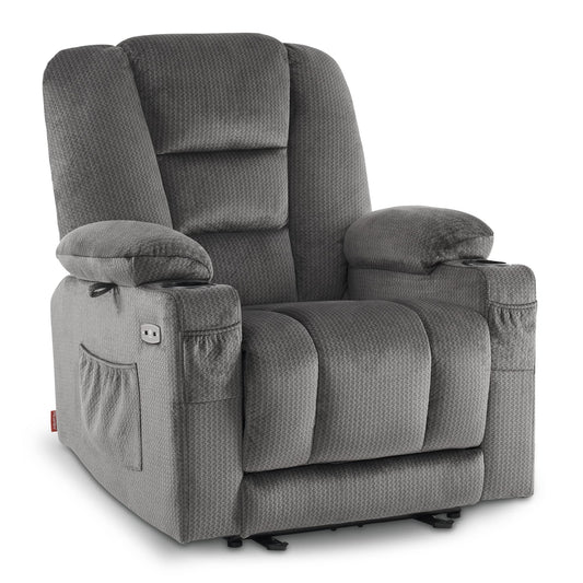 M MCombo Fernseh- Relaxsessel (7008) mit Liege-, Massage-, und Wärmefunktion: Elektrisch verstellbar, USB & Getränkehalter in Grau