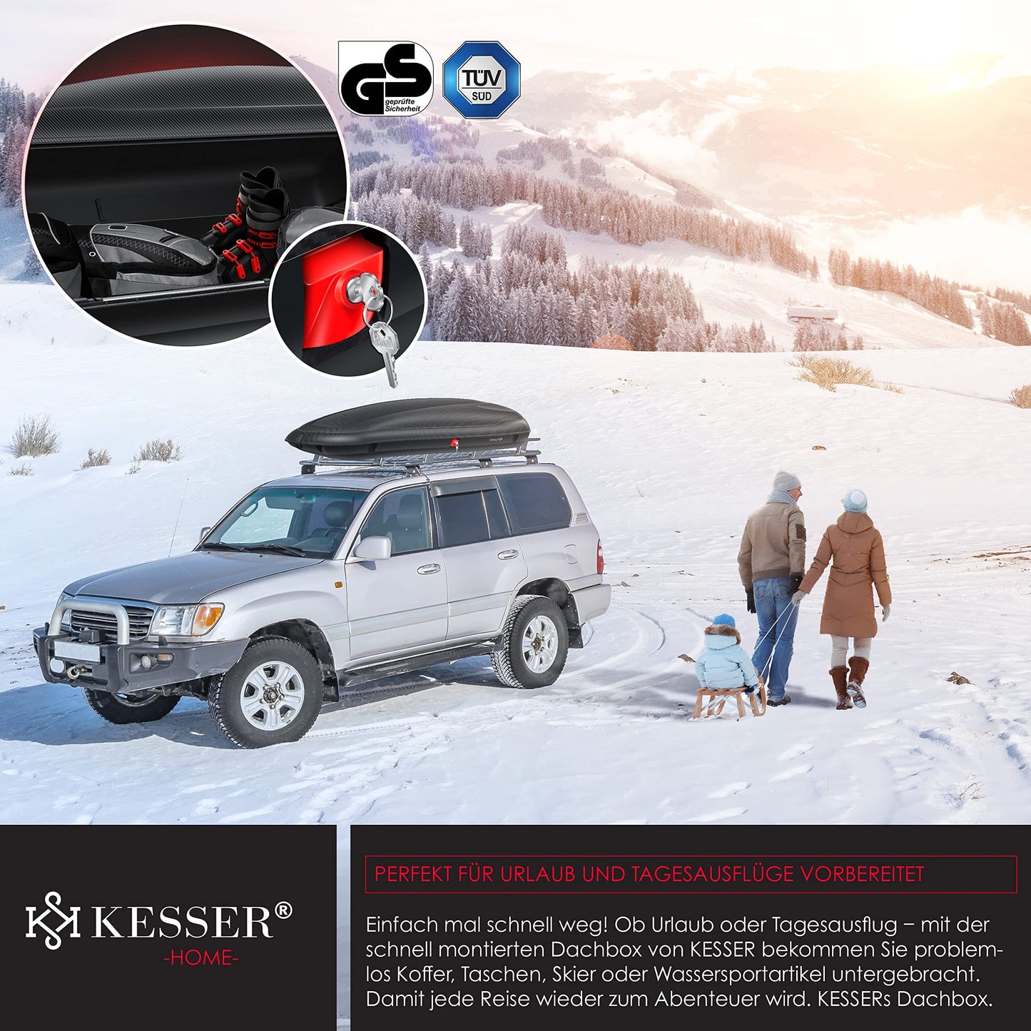 KESSER® Universal Auto Dachbox: Kfz Dachkoffer inkl. Zubehör | Abschließbar mit Carbon-Optik (320L)