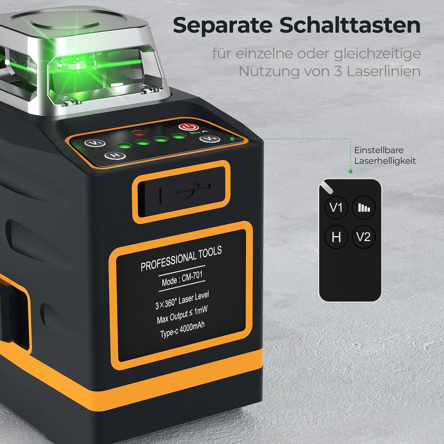 Kreuzlinienlaser, CIGMAN (3x360 Grad) Grün: Selbstnivellierend Laser Wasserwaage, Baulaser