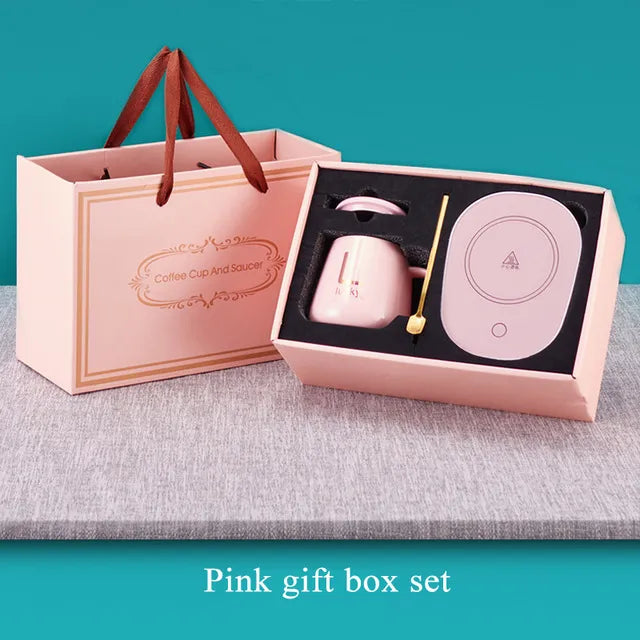 Coffee Gift Set Comprising of Beverage Warmer Plate and Coffee Mug | Heated Cup with Drink Warmer