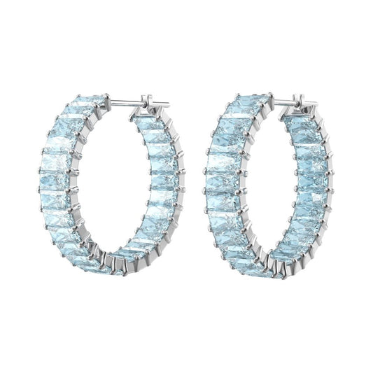 Swarovski Matrix Kreolen Damen-Ohrringe mit blauen Swarovski Kristallen