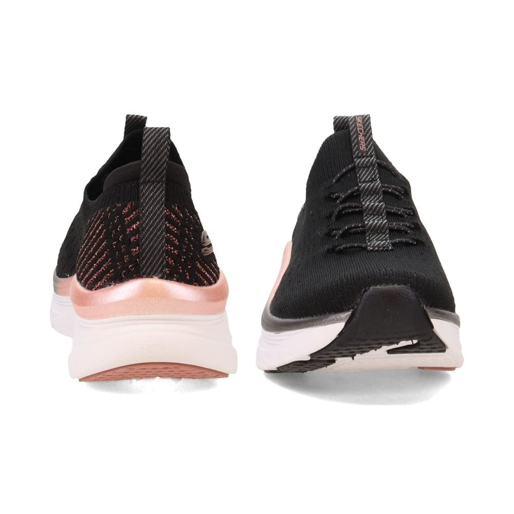Skechers 'D'LUX Walker LET IT Glow' Damen Sneaker (Black Knit-Rose Gold Trim)