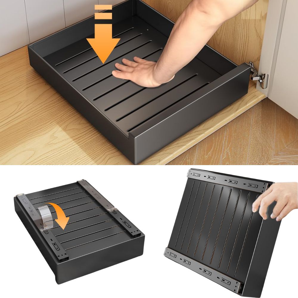 Extendable telescopic drawer storage shelf (43x40x9cm): No drilling or nailing