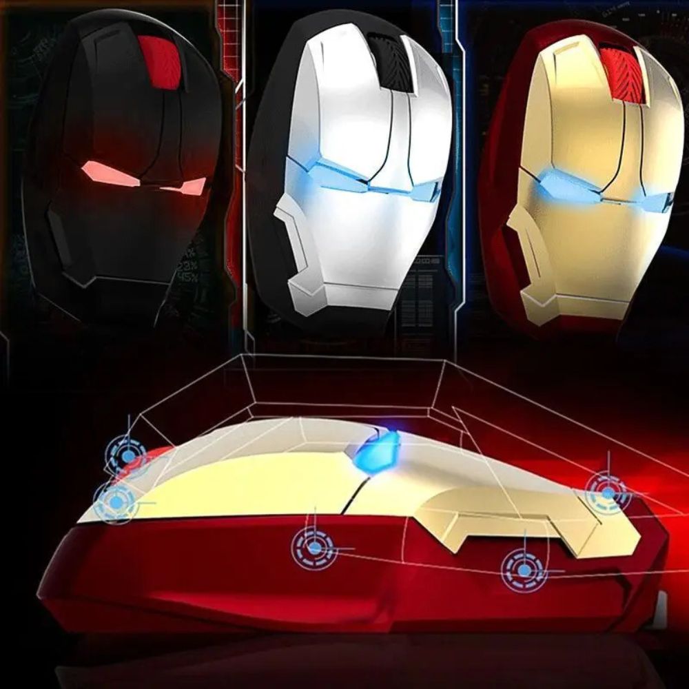 Iron Man Wireless-Maus: Ergonomisch, 2.4G USB Funk, LED-Licht, 1600DPI, leiser Klick, für PC, Laptop, MacBook