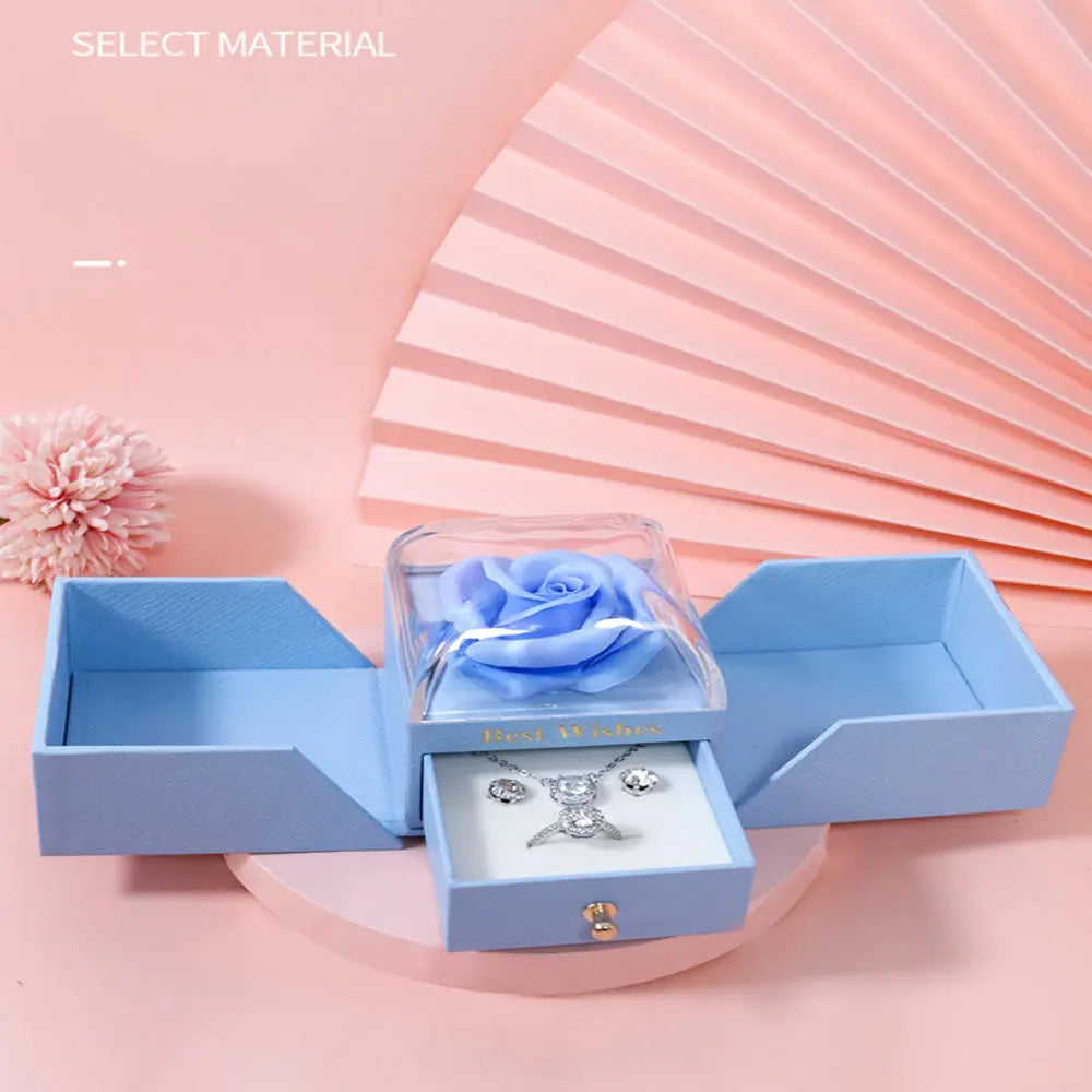 Elegante Rosen-Schmuck Geschenkbox | Perfekte Liebesüberraschung - Blau