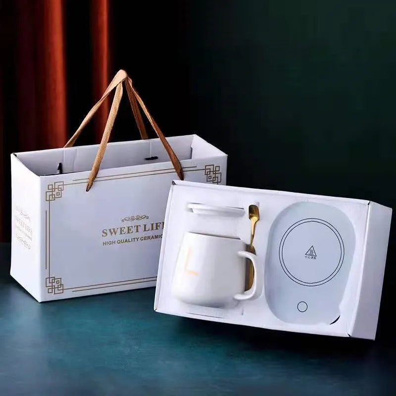 Coffee Gift Set Comprising of Beverage Warmer Plate and Coffee Mug | Heated Cup with Drink Warmer