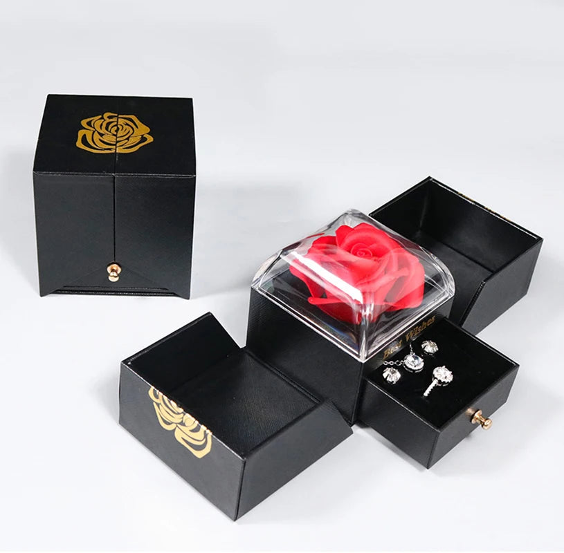 Elegante Rosen-Schmuck Geschenkbox | Perfekte Liebesüberraschung - Schwarz