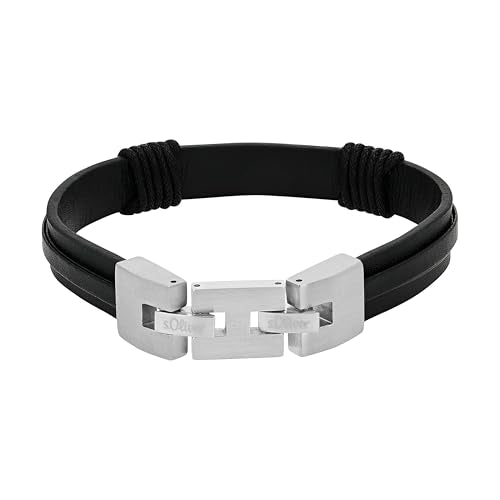 s.Oliver 'Infinity' Leder-Edelstahl Armband für Herren in Schwarz (Länge: 20-21,5cm)