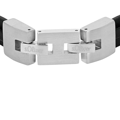 s.Oliver 'Infinity' Leder-Edelstahl Armband für Herren in Schwarz (Länge: 20-21,5cm)