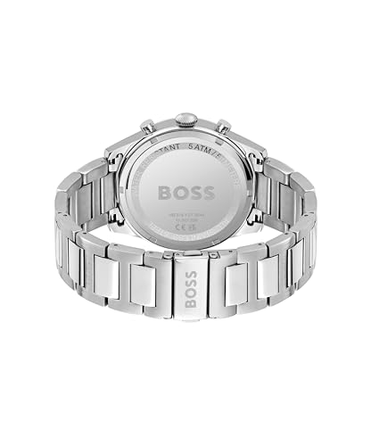 BOSS Chronograph quartz watch (1513868) for men from the 'Pioneer' collection with silver stainless steel bracelet