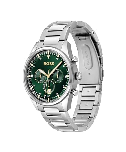 BOSS Chronograph quartz watch (1513868) for men from the 'Pioneer' collection with silver stainless steel bracelet