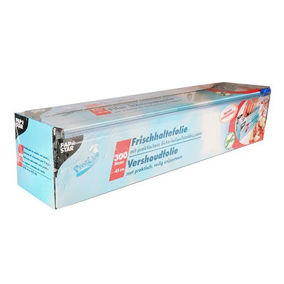 PAPSTAR Frischhaltefolie in Faltschachtel (300m x 45cm) mit praktischem Schneidesystem