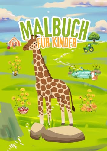 Malbuch für Kinder (DIN A4): Tiere, Zirkus, Früchte, Gemüse & Bonus Kapitel - Fahrzeuge: Ausmalen, Nachspuren, Zeichnen und spielerisch lernen - ... für Jungen und Mädchen (3-9 Jahren)