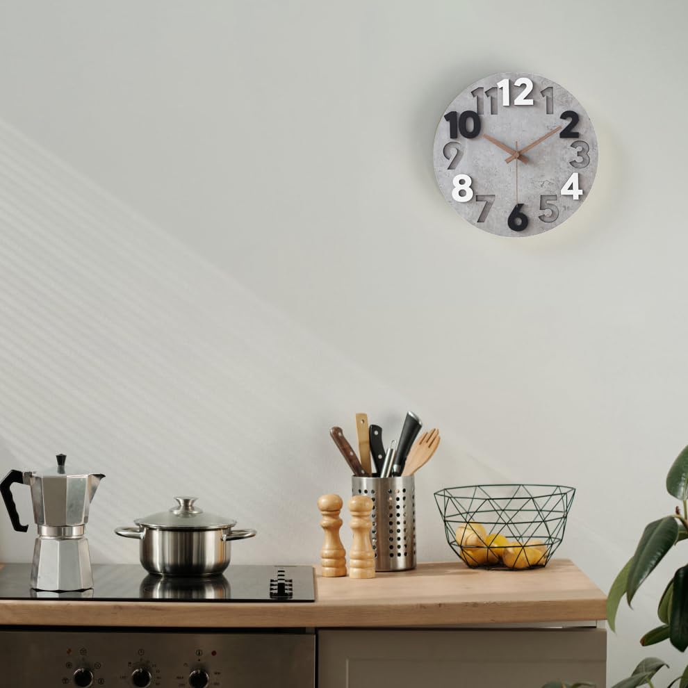 Stellarize Modern Holz 3D-Wanduhr (30cm) ohne Tickgeräusche für Wohnzimmer, Küche, Büro