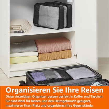 Amazon Basics Packwürfel Set für Koffer, Reise Organizer, Reißverschluss, 4 Stück, 1er-Pack, Mittelgroß, Schwarz