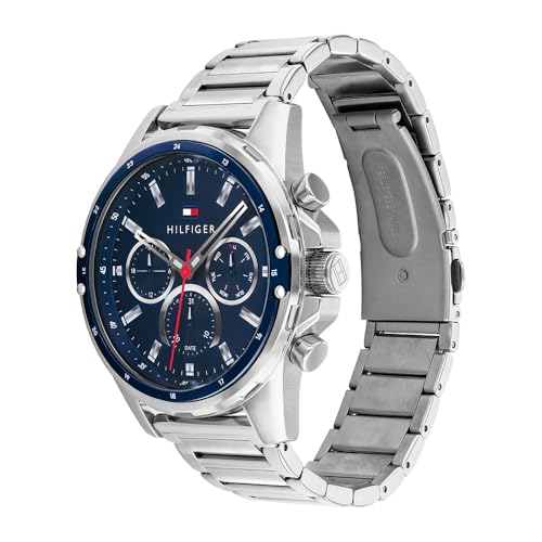 Tommy Hilfiger (1791788) Multi-Zifferblatt Quarz Uhr für Herren mit silbernes Edelstahlarmband