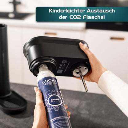 Grohe 'Blue Fizz Advanced' Wassersprudler Set mit CO2-Füllstandsanzeige und Reinigungspulver