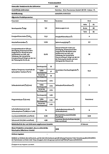 AEG Serie 6000 mit ProSense® (L6AMZ49FL) Waschmaschine (9kg): Leise, Mengenautomatik