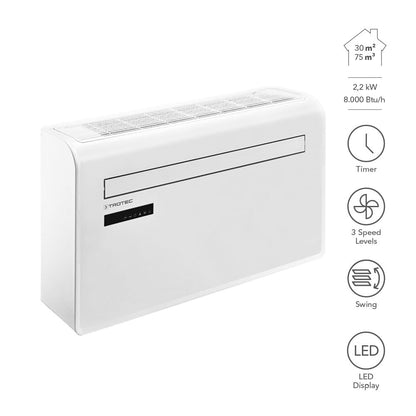 TROTEC Mobile Wandklimaanlage (PAC-W 2200 S) mit 4-in-1 Kühlung, Beheizung, Ventilation: 8000BTU