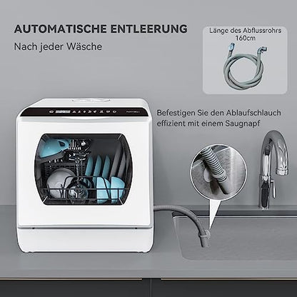 Hermitlux Mini-Geschirrspüler für 4 Bestecksätze, 5 Liter Wassertank, 6 Programme