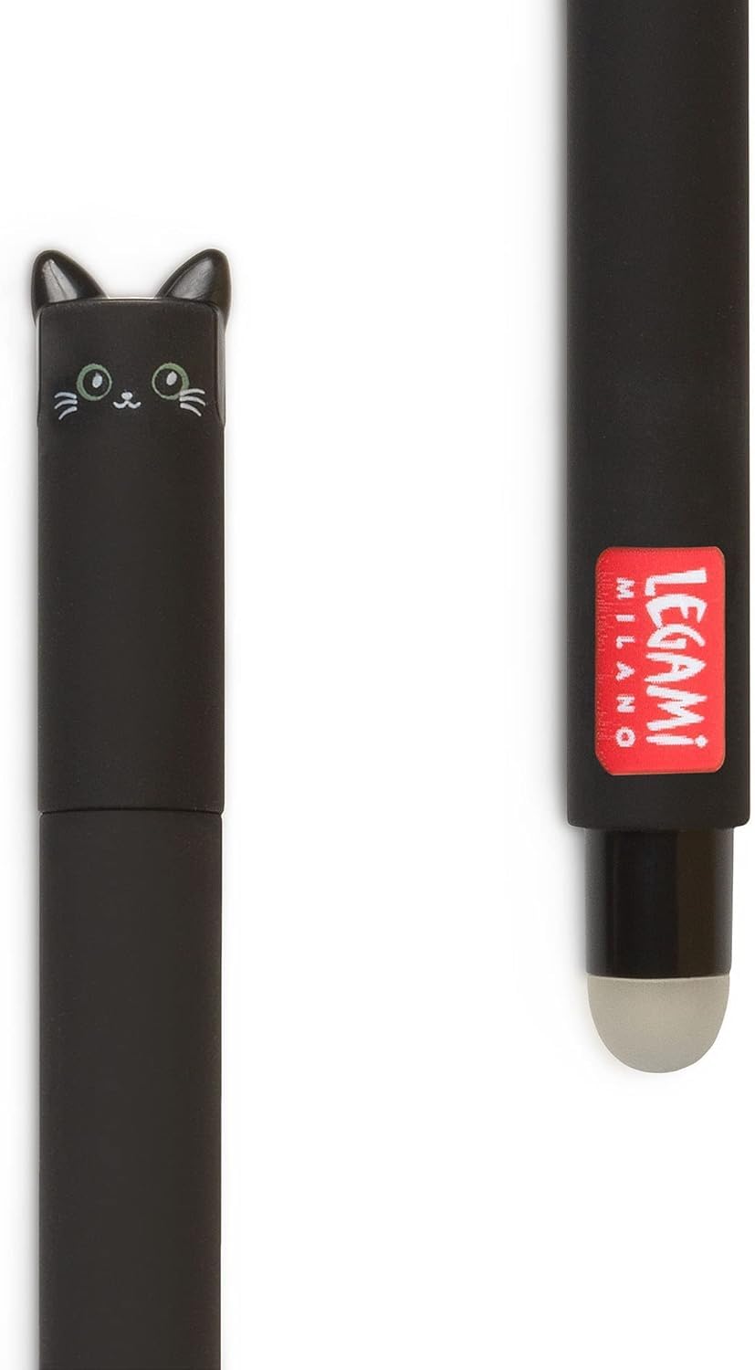 Legami Set mit 7 radierbaren Gelstiften mit thermoempfindlicher Radiertinte, verschiedene Tintenfarben und Schaftdesigns, 0,7 mm Spitze, Designs: Katze, Biene, Corgi, Giraffe, Panda, Hai, Nilpferd