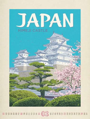 Travel Time Poster Calendar 2026 | High-quality vintage calendar in large portrait format (50x66cm)