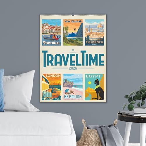 Travel Time Poster Calendar 2026 | High-quality vintage calendar in large portrait format (50x66cm)